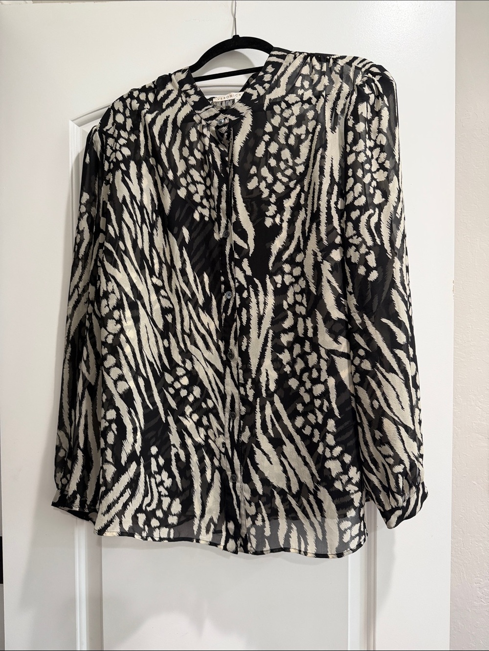 Veronica Beard Black & Cream Animal Print Blouse